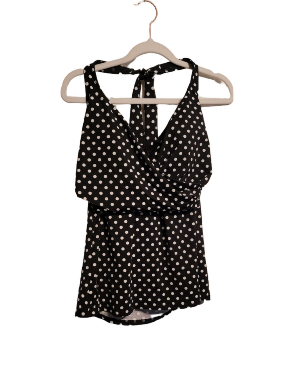 LANDS END black and white Polka Dot Tankini Top, Halter-style., NWOT, Size 10
